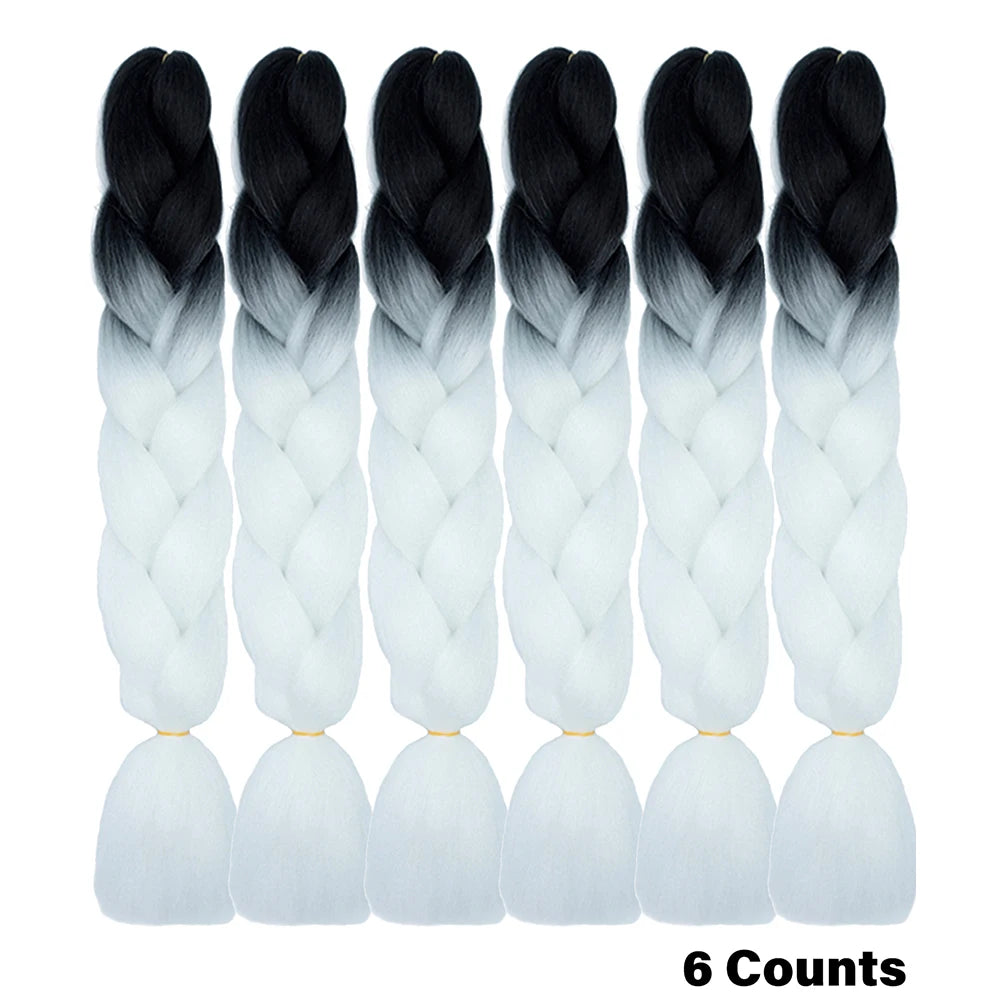 Ombre Crochet Braiding Hair – 6 Packs Synthetic Colorful Extensions for Women & Girls | High-Temperature Fiber