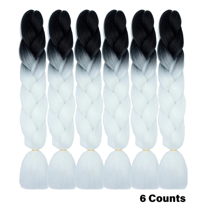 Ombre Crochet Braiding Hair – 6 Packs Synthetic Colorful Extensions for Women & Girls | High-Temperature Fiber