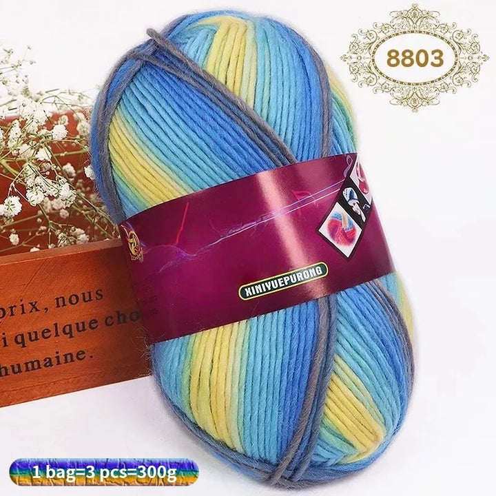 300g Gradient Long-Section Dyed Wool Yarn Set (3 Pieces) – Soft Hand-Knitting Yarn for Sweaters, Shawls, Hats & Scarves