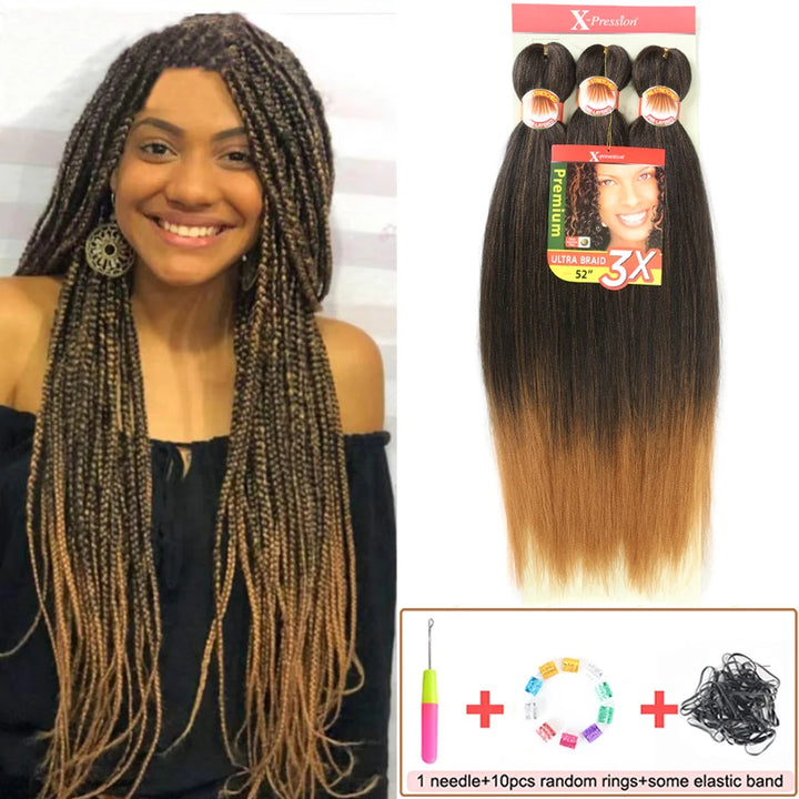 Pre-Stretched Braiding Hair – 26 Inch Yaki Synthetic Crochet Extensions (3 Packs, Hot Water Set)
