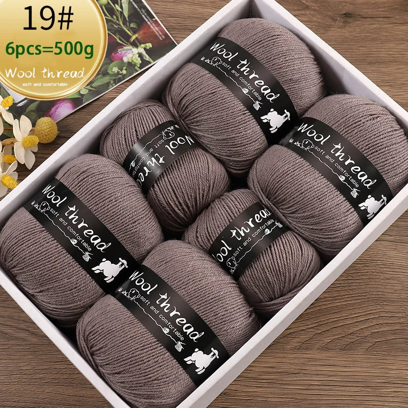 500g Multi-Color Medium-Fine Wool Yarn (6 Pack) – Hand-Knitting Yarn for Sweaters, Scarves & Hats