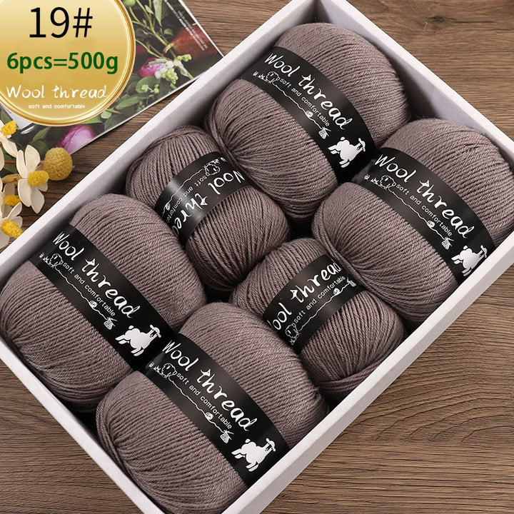 500g Multi-Color Medium-Fine Wool Yarn (6 Pack) – Hand-Knitting Yarn for Sweaters, Scarves & Hats