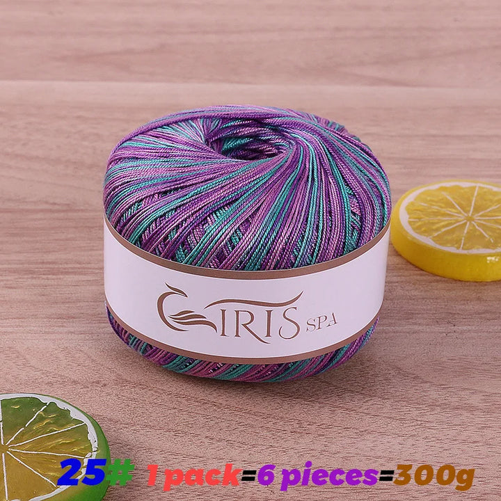300g No.6 Mercerized Cotton Lace Yarn (6 Pieces) – Gradient Dyed Crochet Yarn for Shawls, Summer Sweaters & Knitwear