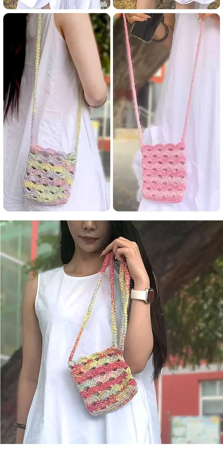 Shiny Gradient Hollow Yarn – Colorful Knitting Yarn for Handmade Accessories, Bags & DIY Crafts