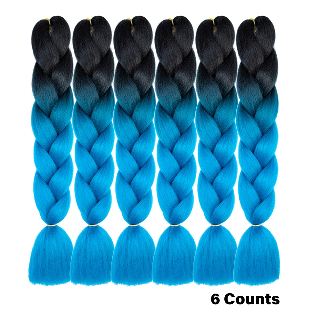 Ombre Crochet Braiding Hair – 6 Packs Synthetic Colorful Extensions for Women & Girls | High-Temperature Fiber