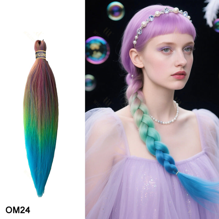Colorful hair extensions with a model wearing them