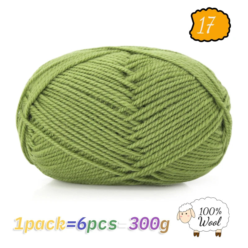 300g 100% Pure Wool Yarn (6 Pieces) – Soft Warm Knitting Yarn for Sweaters, Hats, Scarves & Winter DIY Projects