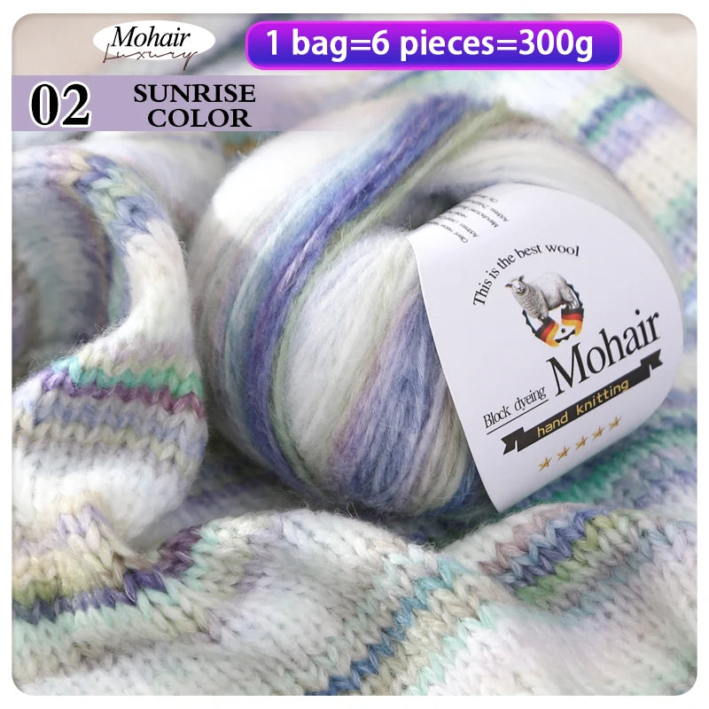 Gradient Zebra Pattern Yarn Balls (6 Pack / 300g) – Colorful Knitting Yarn for Sweaters, Shawls, Scarves & DIY Crafts