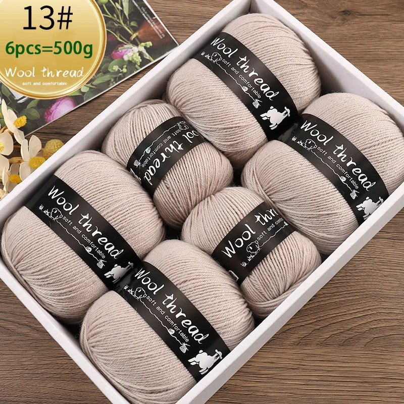 500g Multi-Color Medium-Fine Wool Yarn (6 Pack) – Hand-Knitting Yarn for Sweaters, Scarves & Hats