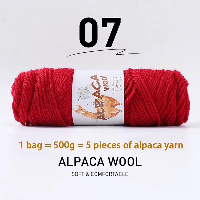 500g Thick Alpaca Wool Yarn Set (5 Skeins) – Soft Warm Knitting Yarn for Sweaters, Scarves, Hats & Winter Crafts