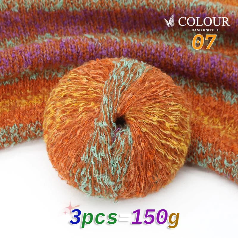 150g Gradient Long Section-Dyed Mohair Yarn – Soft Knitting Yarn for Sweaters, Scarves, Hats & Shawls (3pcs Pack)