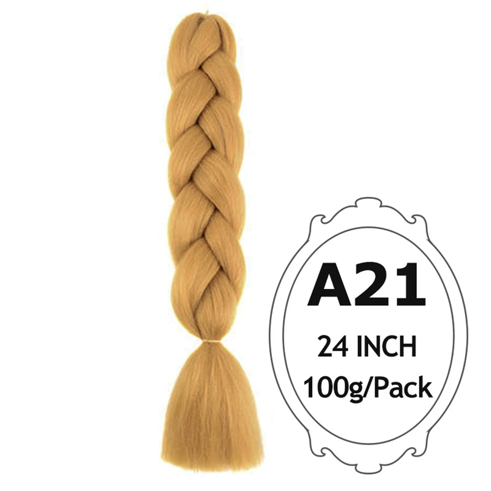 24" Pink Jumbo Braiding Hair – Yaki Texture Synthetic Bulk Extensions (Purple/Red/Green Options)