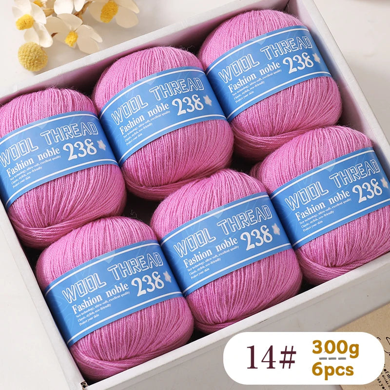 300g 238 Pure Wool Yarn (6 Pack) – High-Quality Knitting Yarn for Sweaters, Vests & Hats