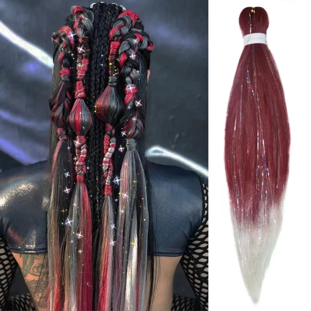 1pc Tinsel EZ Braids – Ombre Straight Braiding Hair Extension, Festival & Rave Hair for Girls (Crazy Hair Day)