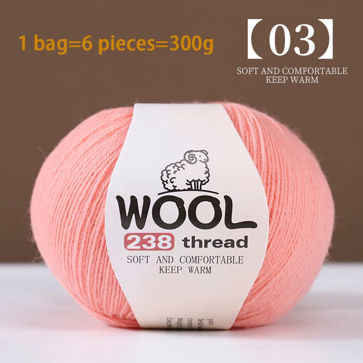 300g 100% Fine Wool Yarn Set – Soft Knitting Yarn for Sweaters, Scarves, Hats & DIY Crafts (6pcs Pack)