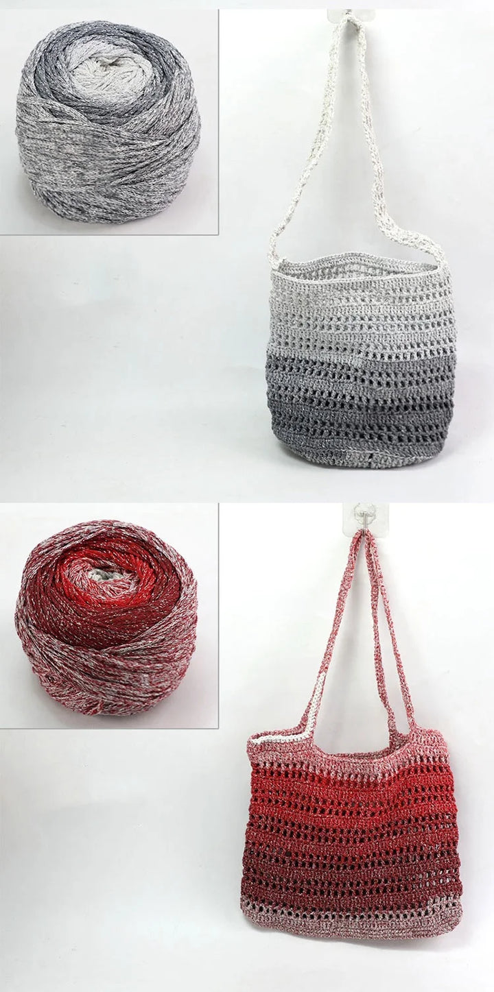 200g Shiny Gradient Silver Yarn – Large Skein Hollow Knitting Yarn for Bags, Hats & DIY Crafts