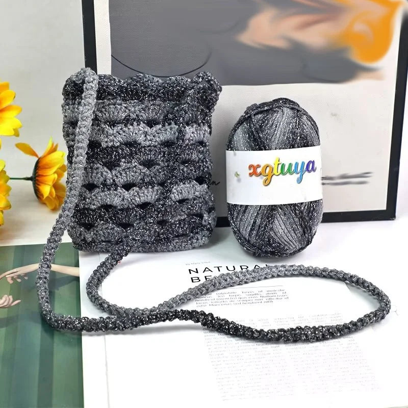 Shiny Gradient Hollow Yarn – Colorful Knitting Yarn for Handmade Accessories, Bags & DIY Crafts