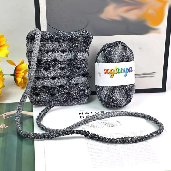 Shiny Gradient Hollow Yarn – Colorful Knitting Yarn for Handmade Accessories, Bags & DIY Crafts