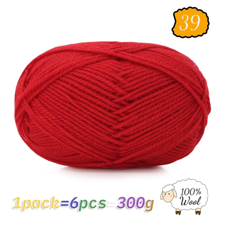 300g 100% Pure Wool Yarn (6 Pieces) – Soft Warm Knitting Yarn for Sweaters, Hats, Scarves & Winter DIY Projects