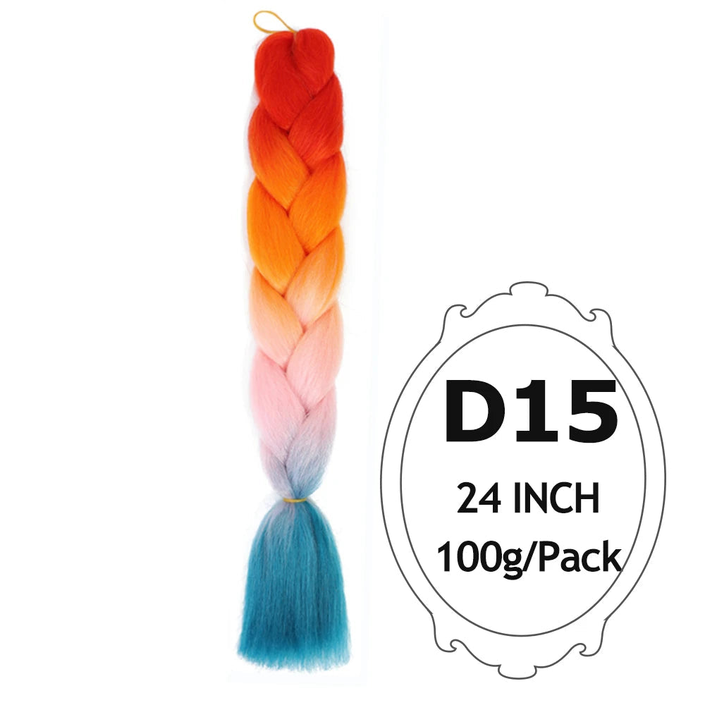 Ombre Braiding Hair 24 Inch – Colorful Jumbo Synthetic Braiding Hair Extensions for Women (Purple, Pink, White, Red, Blue)