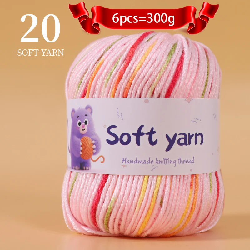 300g Soft Thin Yarn Balls – Lightweight Hand-Knitting Yarn for Sweaters, Hats, Scarves & DIY Crafts (6pcs Pack)
