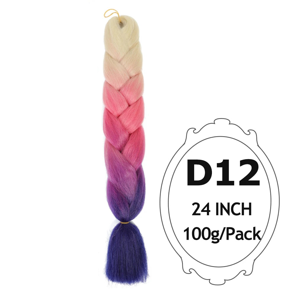 Ombre Braiding Hair 24 Inch – Colorful Jumbo Synthetic Braiding Hair Extensions for Women (Purple, Pink, White, Red, Blue)