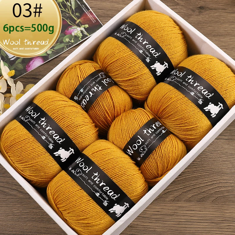 500g Multi-Color Medium-Fine Wool Yarn (6 Pack) – Hand-Knitting Yarn for Sweaters, Scarves & Hats