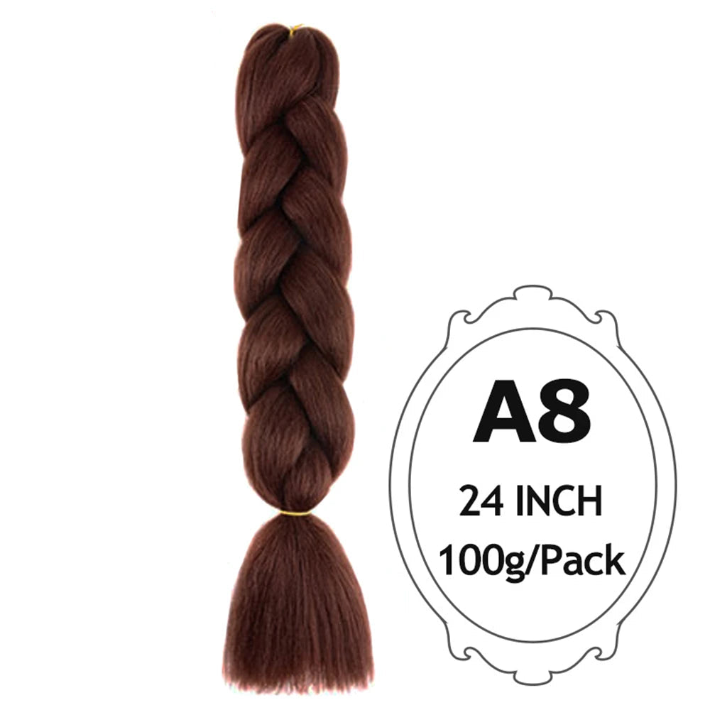 24" Pink Jumbo Braiding Hair – Yaki Texture Synthetic Bulk Extensions (Purple/Red/Green Options)