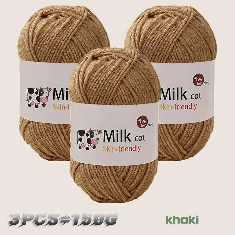 150g 5-Strand Milk Cotton Yarn – Soft Medium Thick Knitting & Crochet Yarn for Dolls, Sweaters, Hats & Scarves