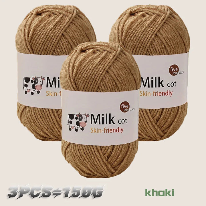 150g 5-Strand Milk Cotton Yarn – Soft Medium Thick Knitting & Crochet Yarn for Dolls, Sweaters, Hats & Scarves