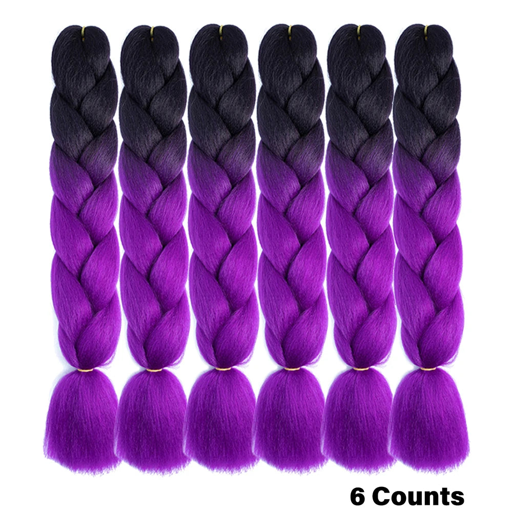 Ombre Crochet Braiding Hair – 6 Packs Synthetic Colorful Extensions for Women & Girls | High-Temperature Fiber