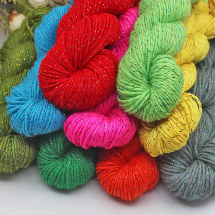 190g Colorful Gold Silk Acrylic Yarn – Medium Thick Shiny DIY Weaving Yarn