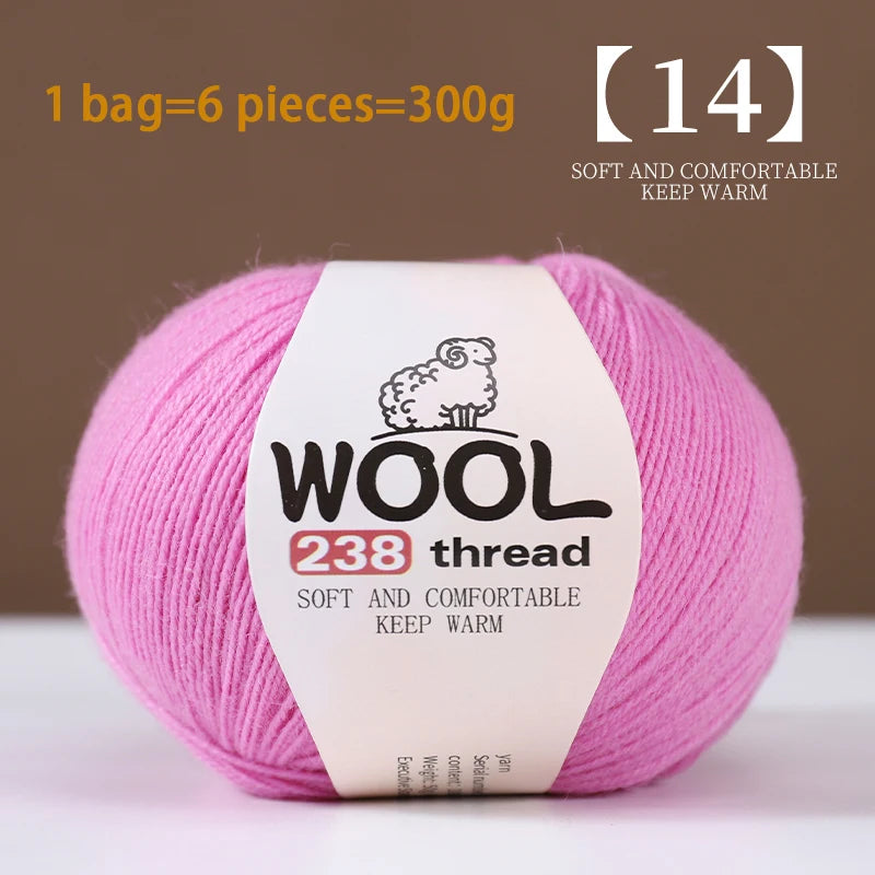 300g 100% Fine Wool Yarn Set – Soft Knitting Yarn for Sweaters, Scarves, Hats & DIY Crafts (6pcs Pack)