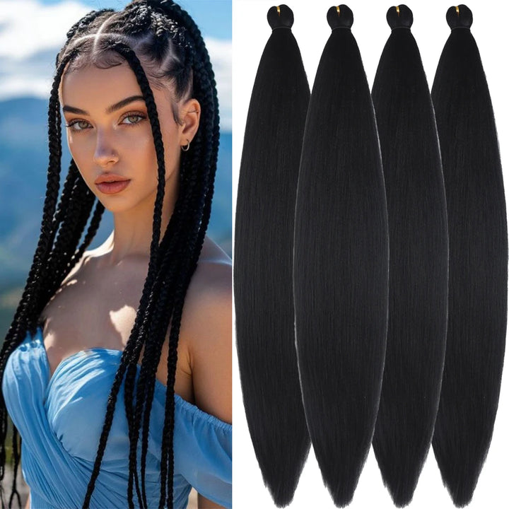 Ombre Pre-Stretched EZ Braiding Hair – 4PCS Natural Yaki Synthetic Extensions for Box Braids & Twists