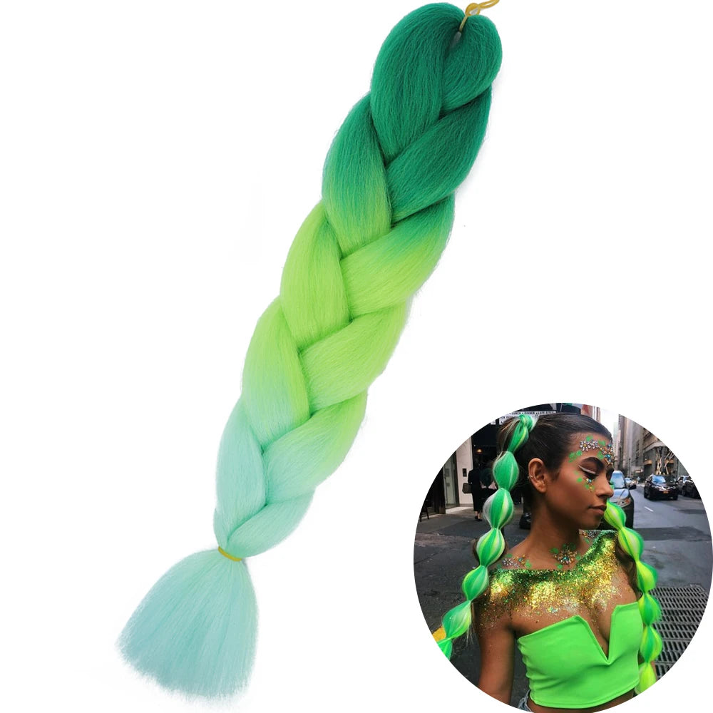 🌈 Synthetic Braiding Hair 24 Inch – Jumbo Ombre Braid Extensions (Purple, Pink, Yellow, Red)