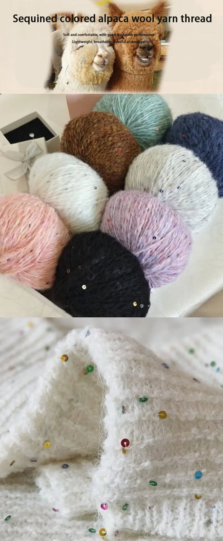 300g Colorful Sequined Alpaca Yarn – Soft Knitting Yarn for Sweaters, Scarves & Hats (6 Pieces/Pack)
