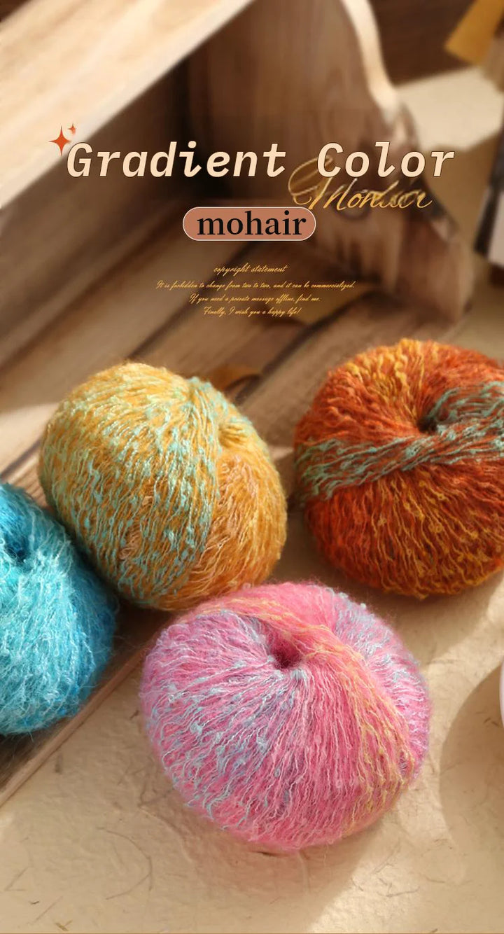 150g Gradient Long Section-Dyed Mohair Yarn – Soft Knitting Yarn for Sweaters, Scarves, Hats & Shawls (3pcs Pack)