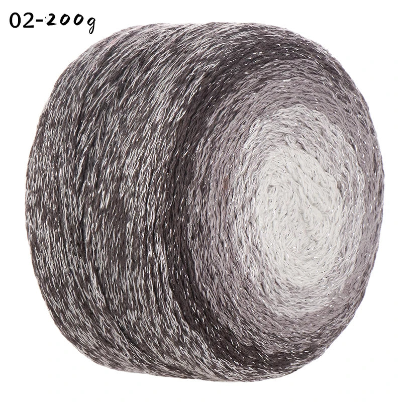 200g Shiny Gradient Silver Yarn – Large Skein Hollow Knitting Yarn for Bags, Hats & DIY Crafts