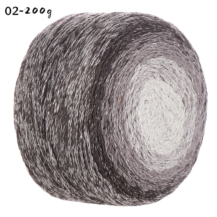 200g Shiny Gradient Silver Yarn – Large Skein Hollow Knitting Yarn for Bags, Hats & DIY Crafts