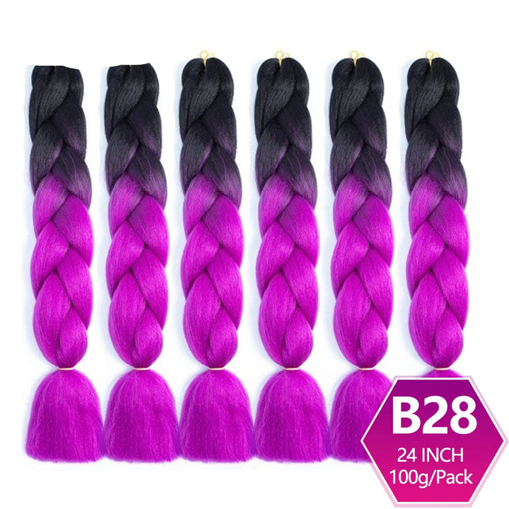 Set of six braided hair extensions with black and purple gradient