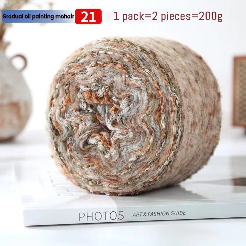 200g Oil Painting Gradient Mohair Wool Yarn (2 Pieces) – Colorful Rainbow Yarn for Sweaters, Coats, Hats & Scarves