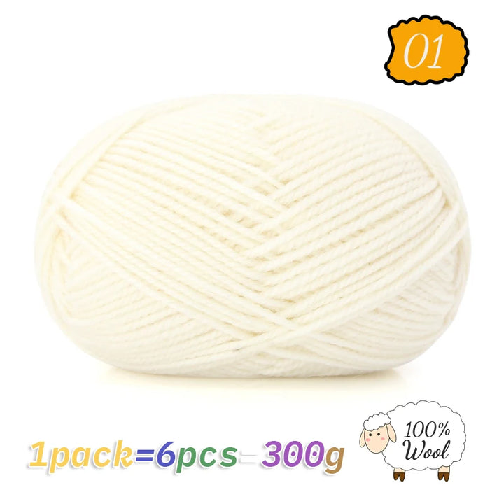 300g 100% Pure Wool Yarn (6 Pieces) – Soft Warm Knitting Yarn for Sweaters, Hats, Scarves & Winter DIY Projects