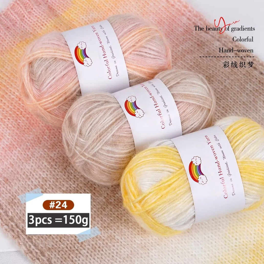 150g Mohair Gradient Spray Yarn (3 Skeins) – Lightweight Rainbow Knitting Yarn for Sweaters, Hats, Scarves & Shawls