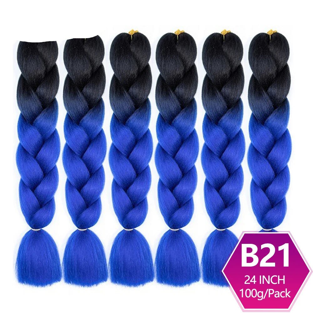 Set of blue and black braided hair extensions 