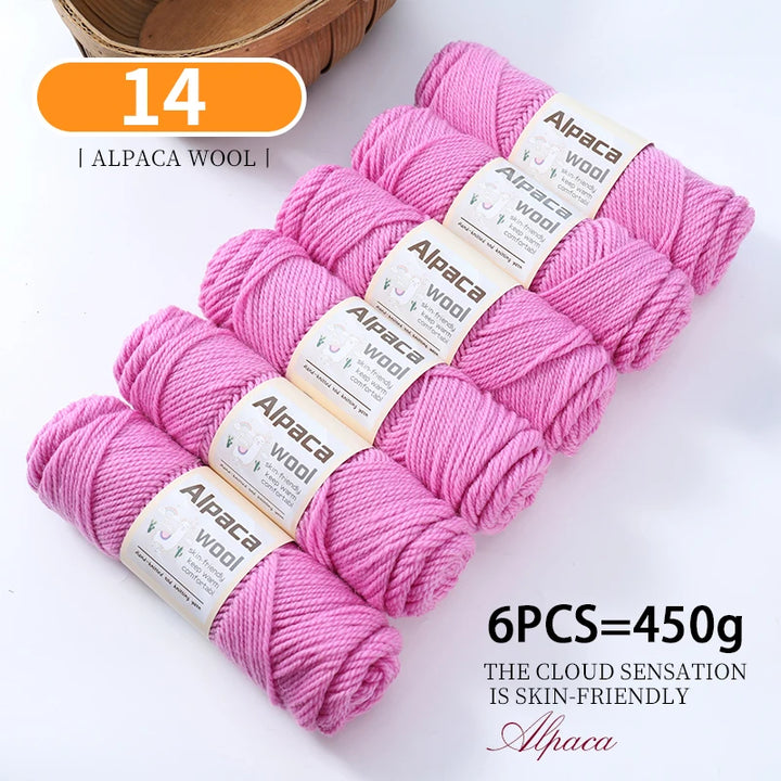 450g Alpaca Wool Yarn Set (6 Pieces) – Thick Knitting Yarn for Sweaters, Shawls, Hats & Winter Crafts