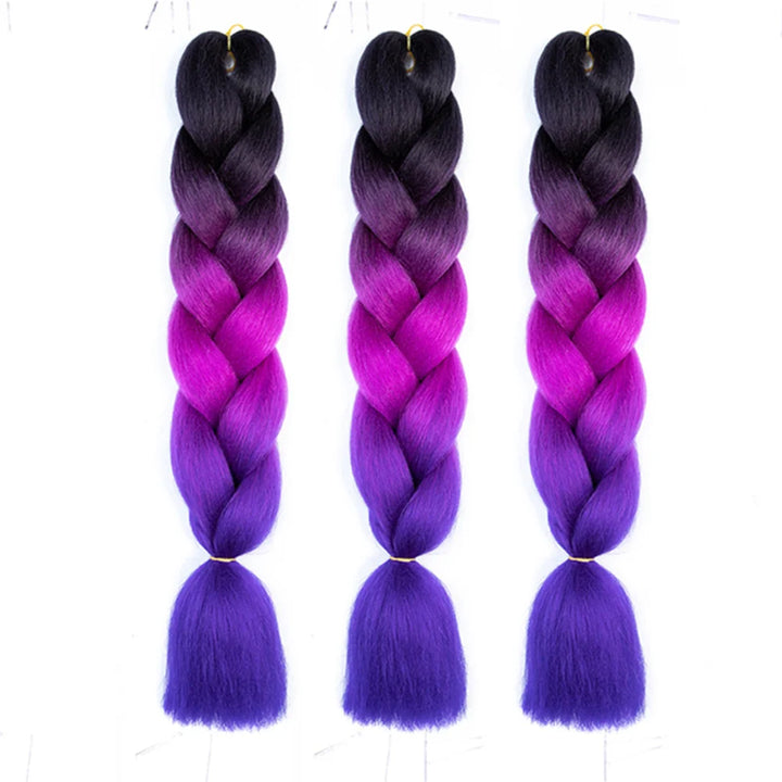 3 Packs 24 Inch Rainbow Braiding Hair Extensions – Ombre Synthetic Jumbo Braid Hair for Crochet Braids (Rose Red)
