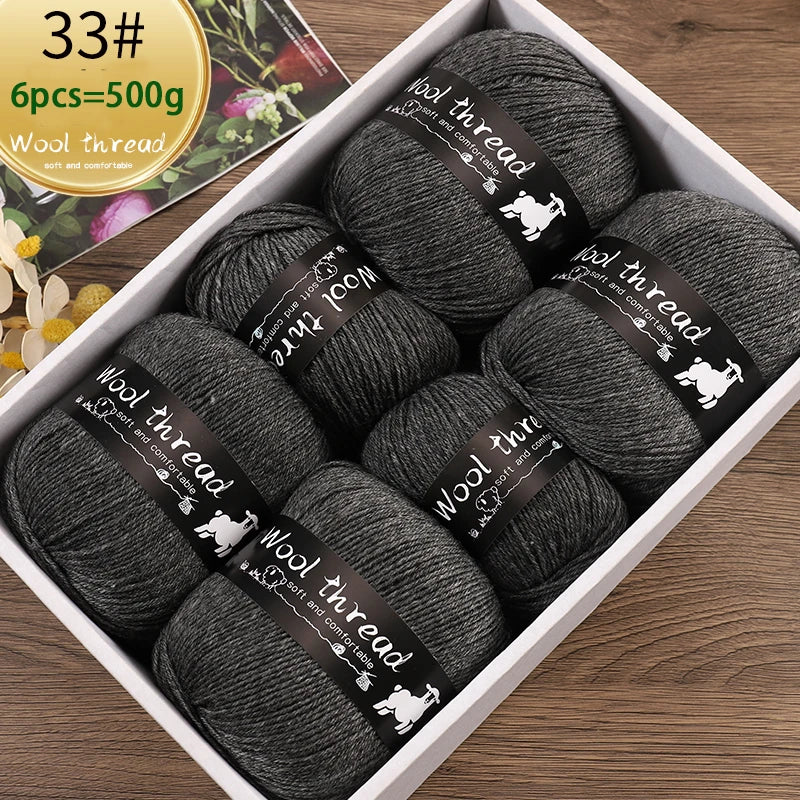 500g Multi-Color Medium-Fine Wool Yarn (6 Pack) – Hand-Knitting Yarn for Sweaters, Scarves & Hats