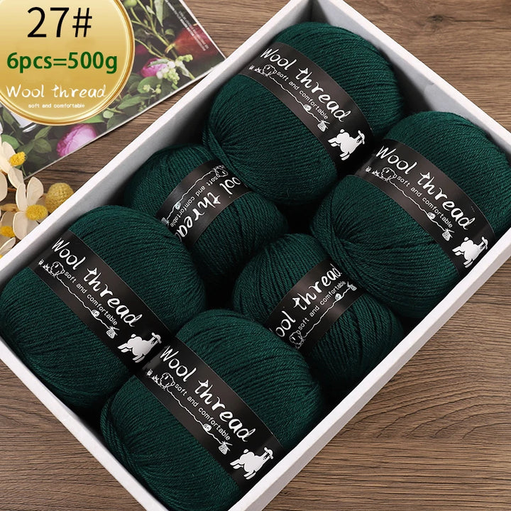 500g Multi-Color Medium-Fine Wool Yarn (6 Pack) – Hand-Knitting Yarn for Sweaters, Scarves & Hats