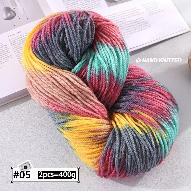 400g Hand-Dyed Chunky Alpaca Yarn (2 Skeins) – Gradient Rainbow Wool Yarn for Sweaters, Scarves & Hats