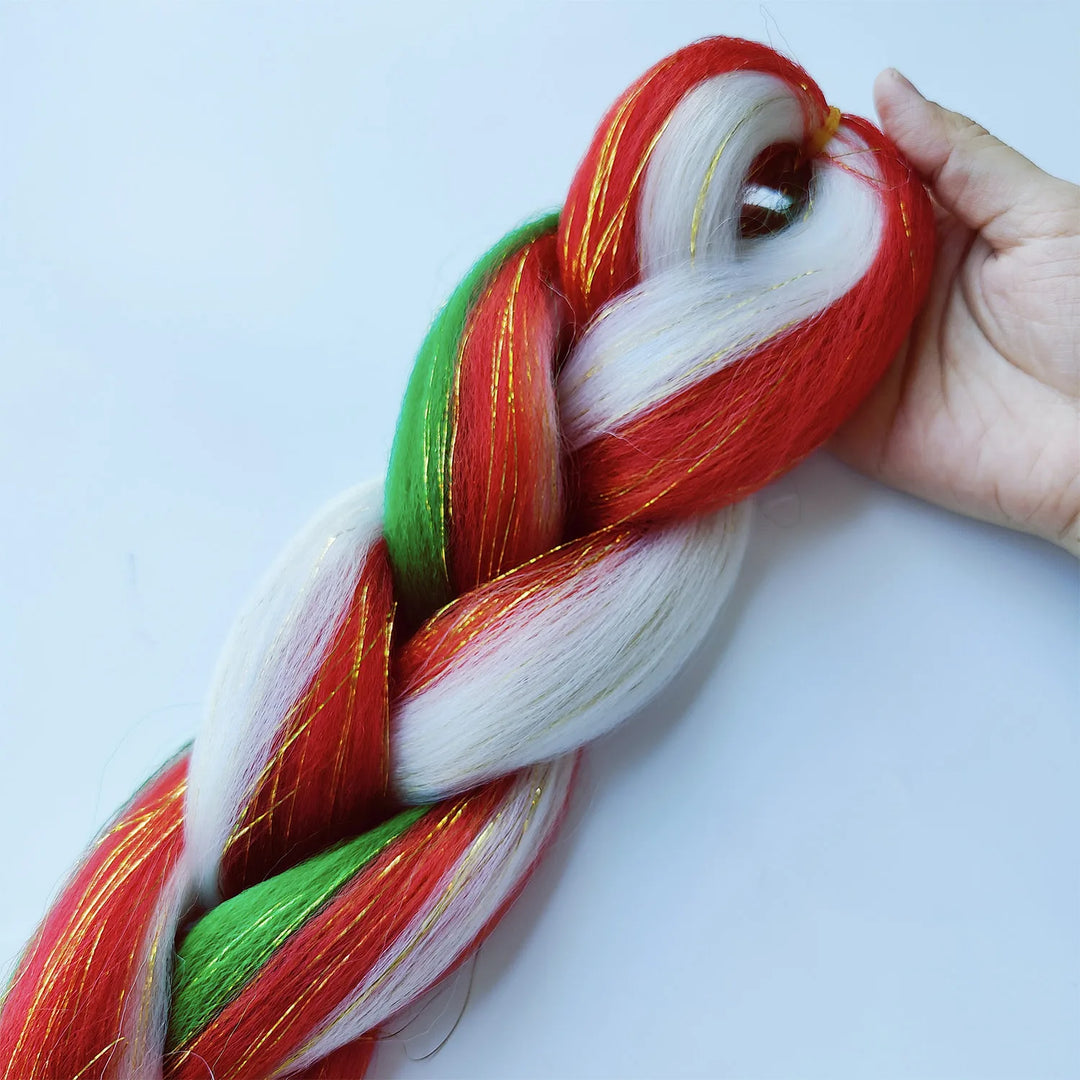 Red & Yellow Christmas Jumbo Braids – Synthetic Colorful Mixed Tinsel Braiding Hair for Girls & Kids (Festival, Halloween, Rave)